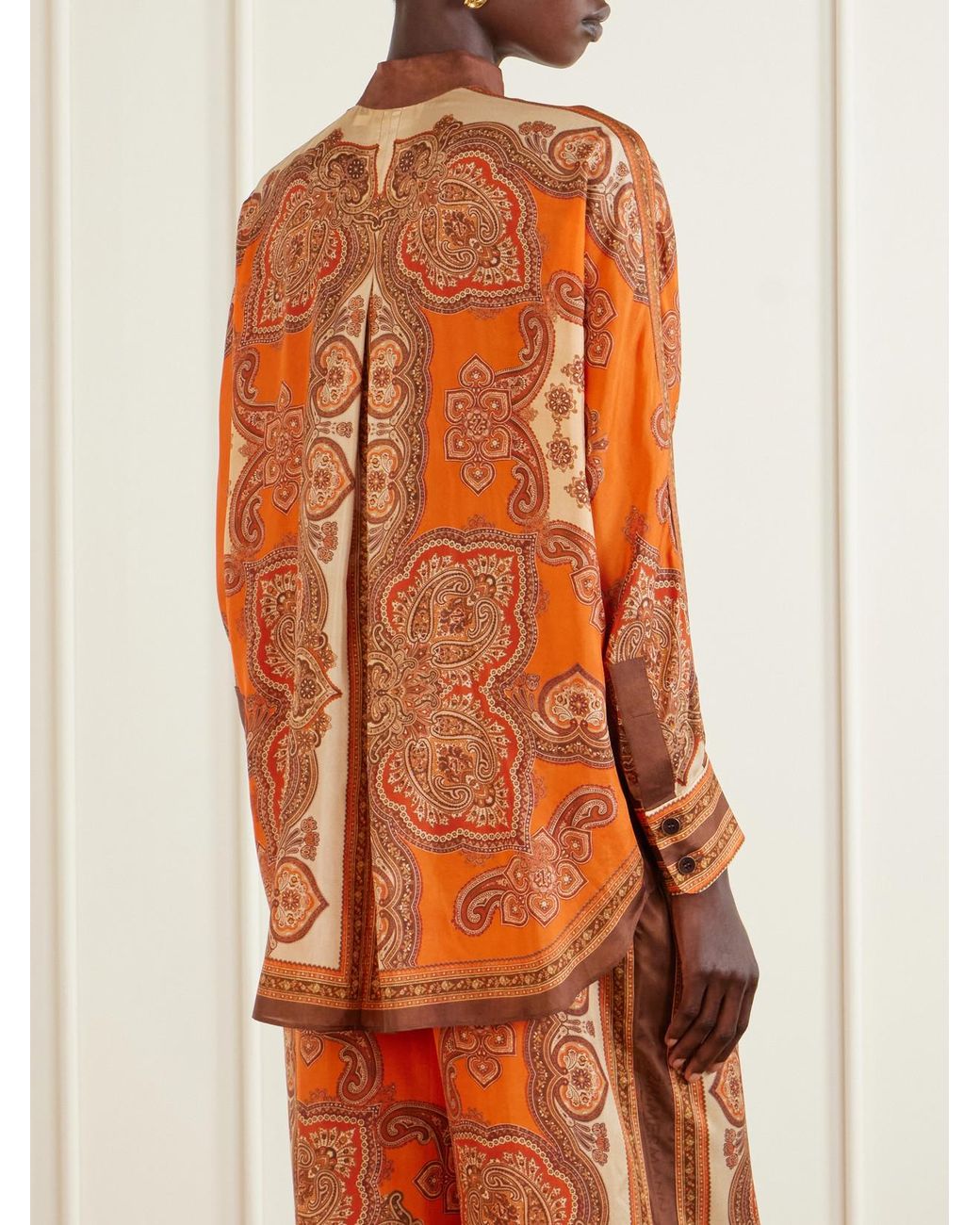 Zimmermann Orange Mahon Dolman Printed Silk-Satin Shirt