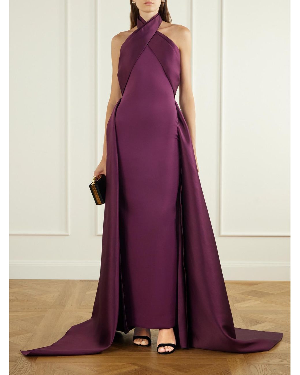 Solace London Purple Rumi Halterneck Crepe Gown