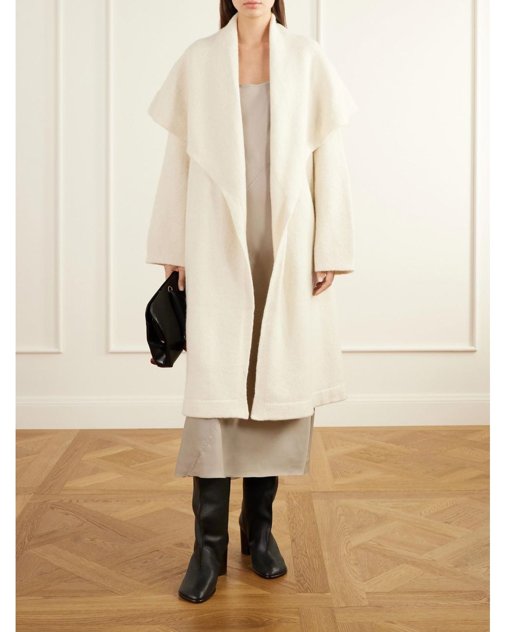 Lauren Manoogian White Venn Belted Alpaca And Wool-Blend Knitted Wrap Coat