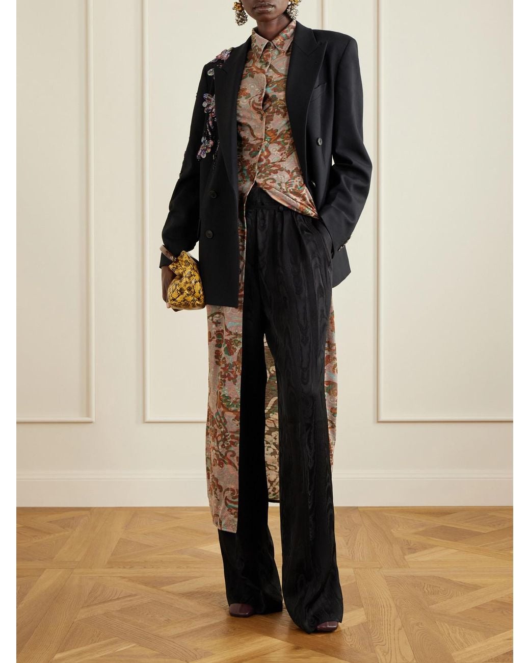 Dries Van Noten Black Embellished Double-Breasted Wool-Twill Blazer