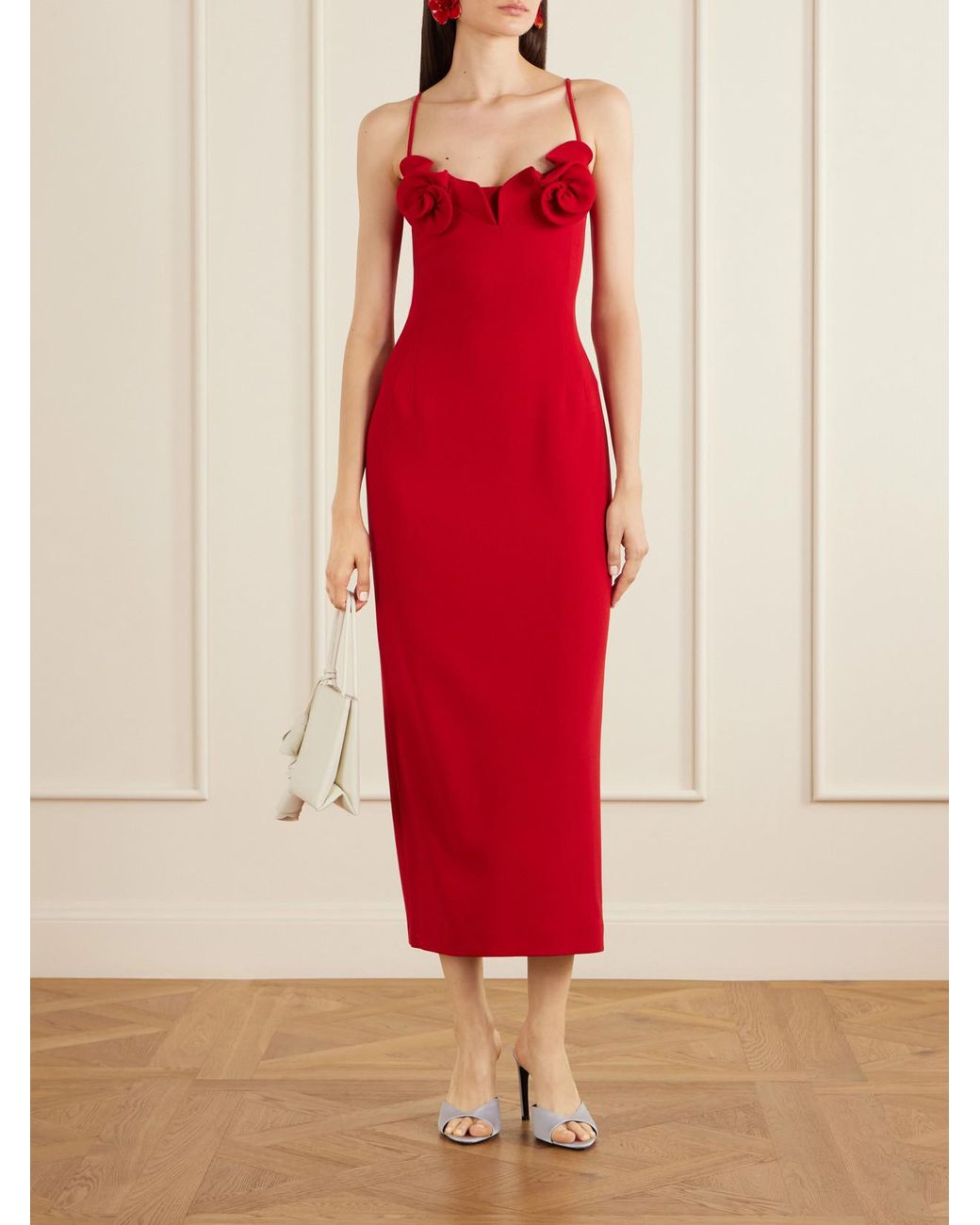 Magda Butrym Red Floral-Appliquéd Wool-Blend Crepe Midi Dress
