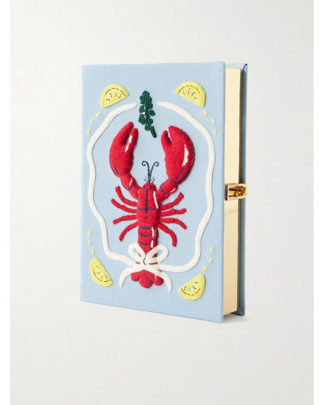 Olympia Le-Tan White Lobster Appliquéd Embroidered Canvas Clutch