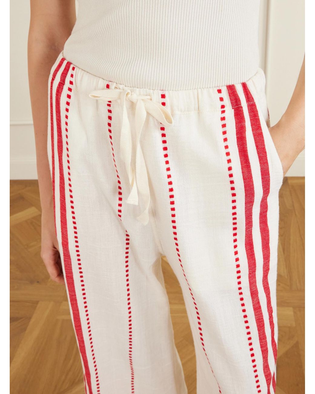 Lemlem Red Desta Straight-Leg Cotton Pants