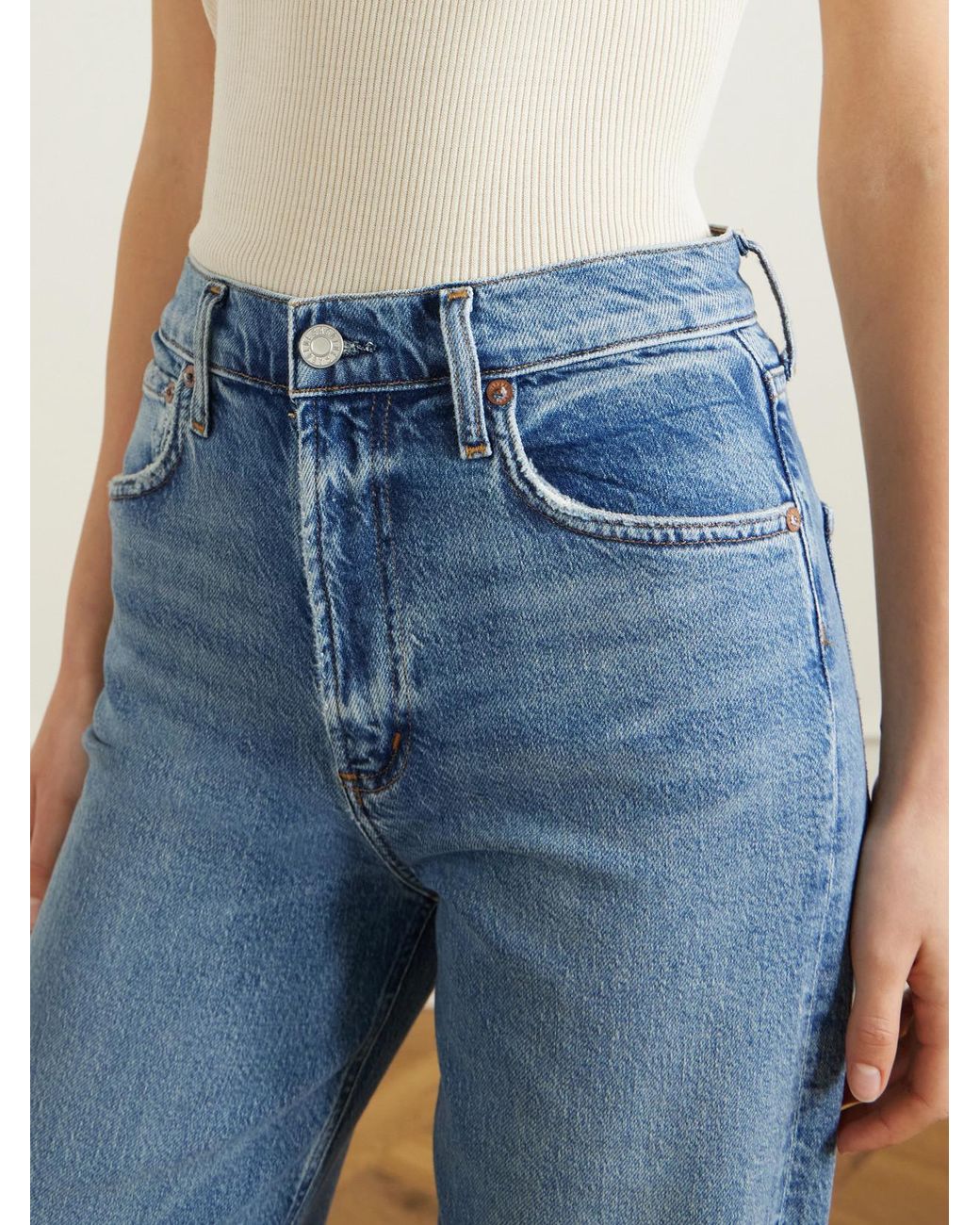 Agolde Blue Ren Jean Long High-Rise Straight-Leg Jeans