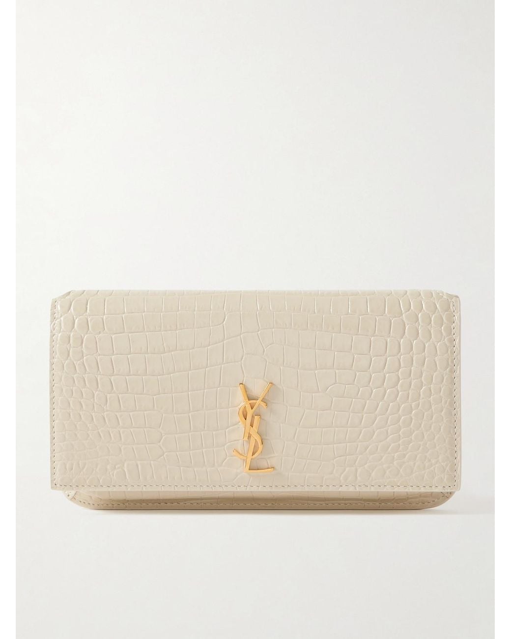 Saint Laurent Natural Cassandre Croc-Effect Leather Phone Case