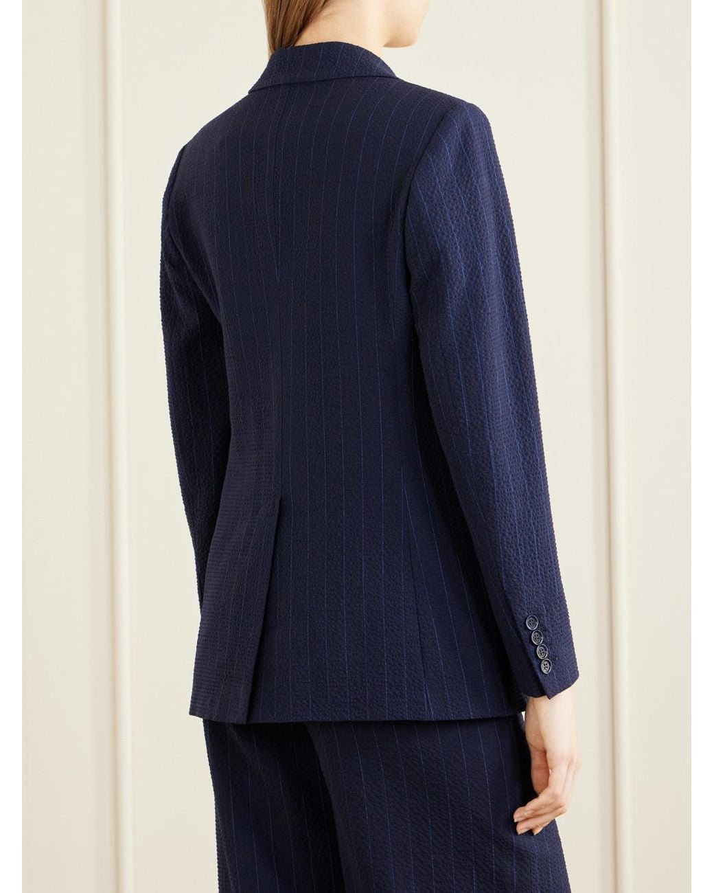Max Mara Blue Baobab Pinstriped Wool-Blend Seersucker Blazer