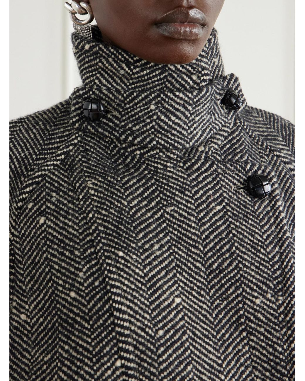 Isabel Marant Gray Elvane Belted Herringbone Wool-Blend Coat