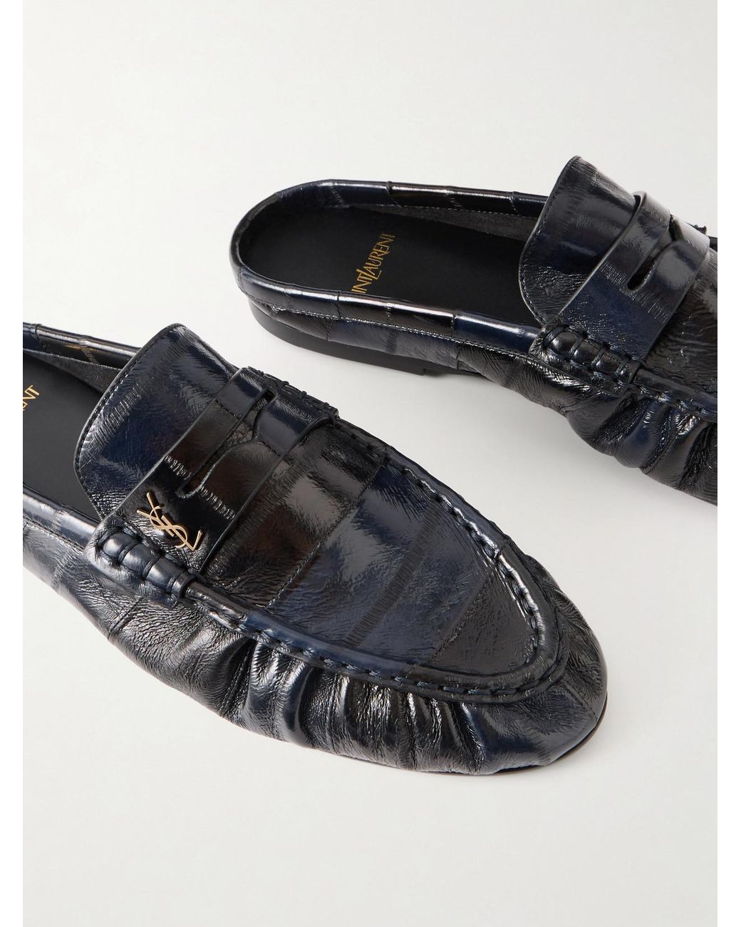 Saint Laurent Black Le Loafer Cassandre-Embellished Eel Mules