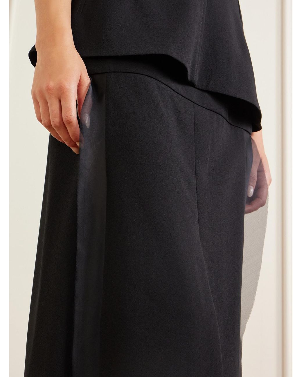 Jil Sander Black Satin-Trimmed Wool Midi Skirt