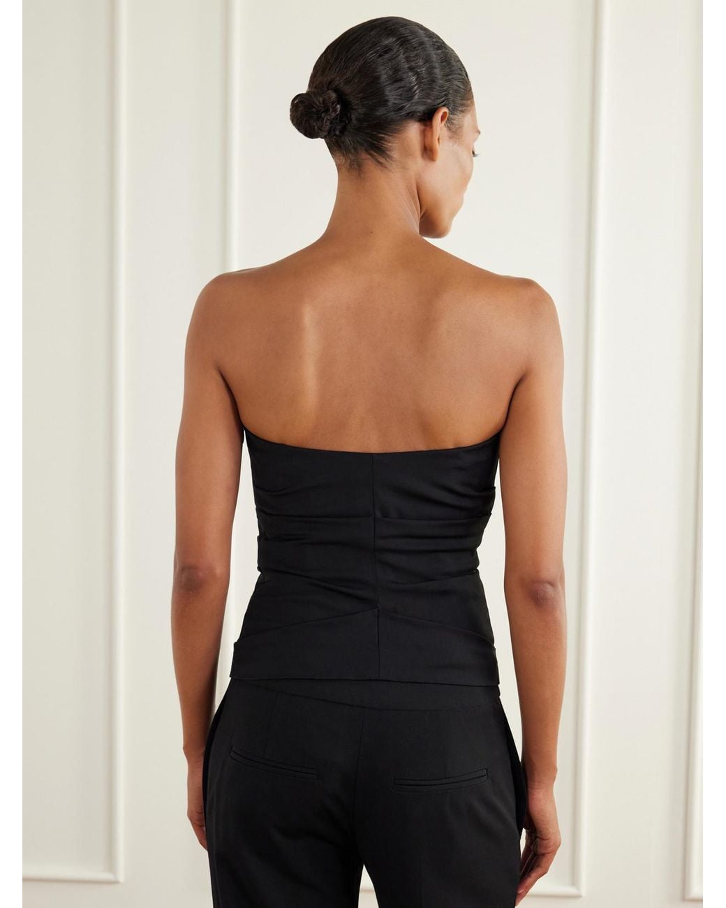 Colleen Allen Black Strapless Gathered Stretch Wool-Blend Tank