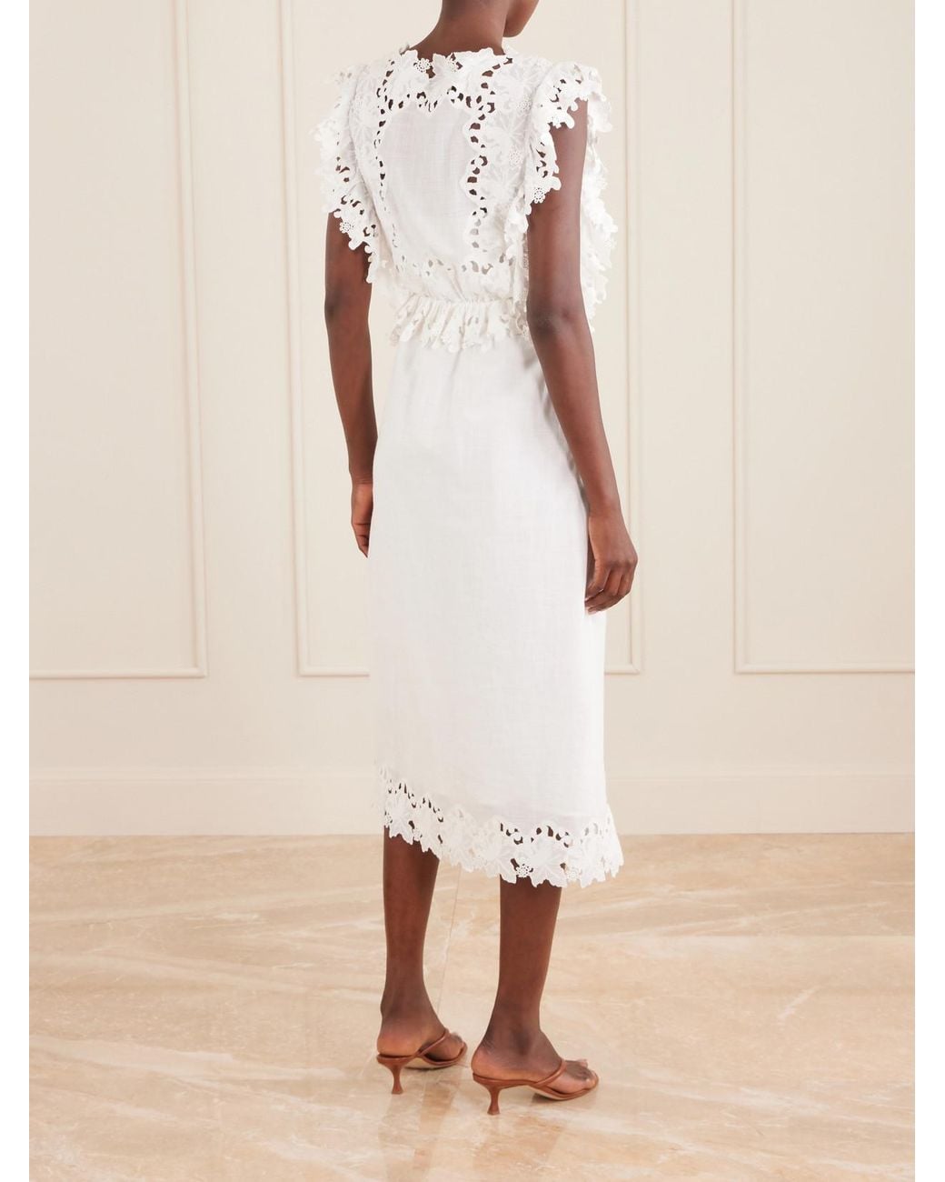Sea White Eleannora Lace-Trimmed Cotton-Voile Midi Dress