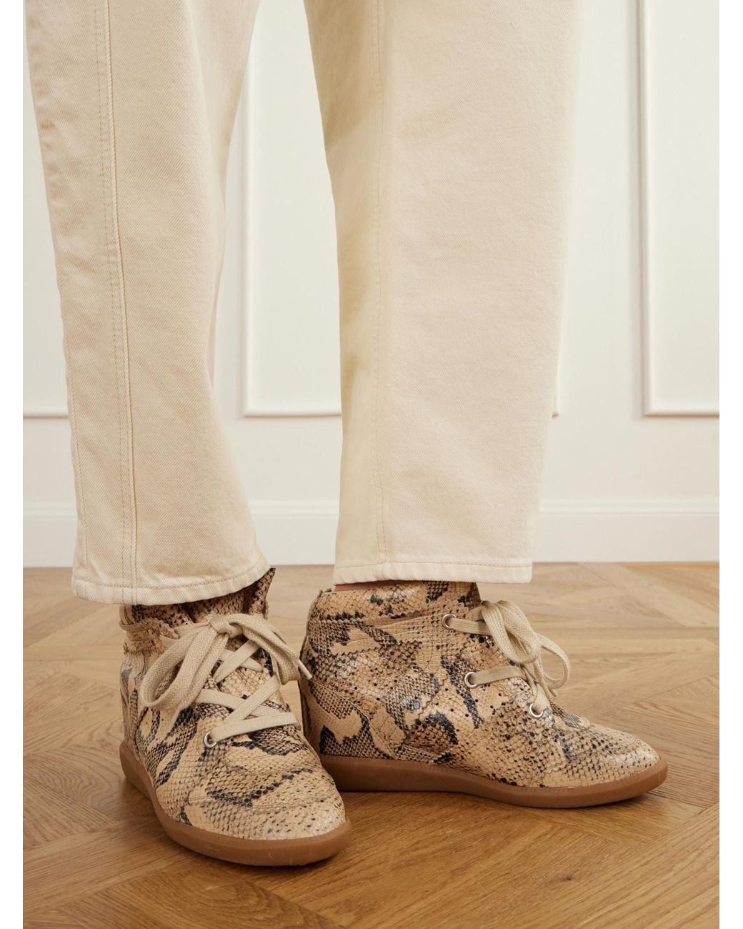Isabel Marant Natural Bobby Snake-Effect Leather Wedge Sneakers