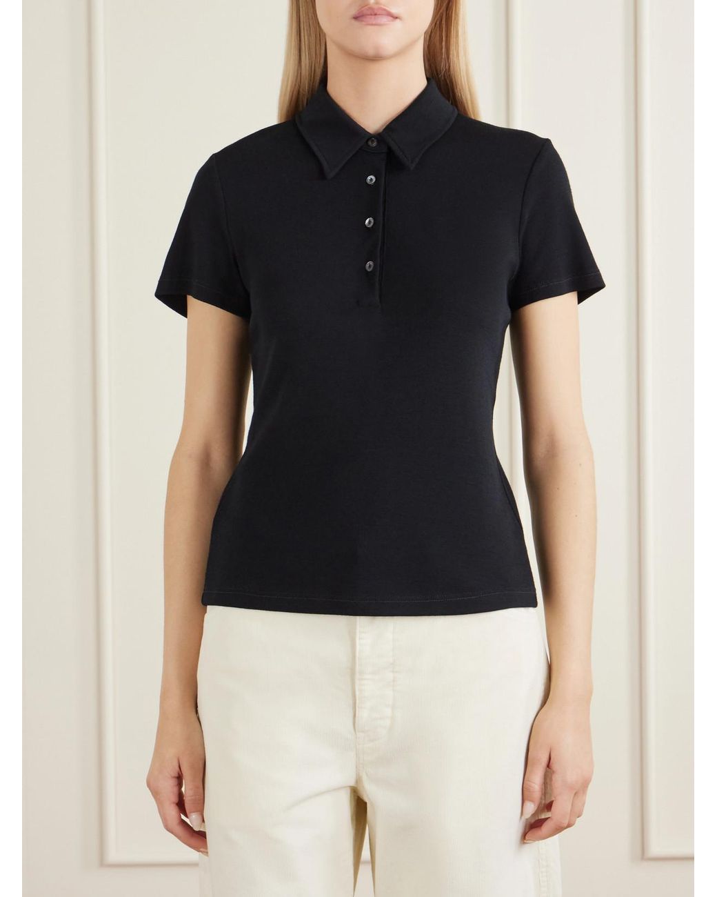 Nili Lotan Black Trayelle Merino Wool Polo Shirt