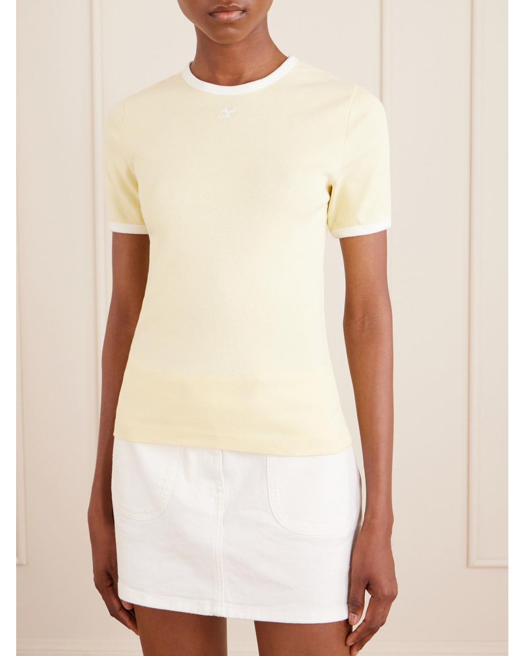 Courreges Natural Logo-Embroidered Cotton-Jersey T-Shirt