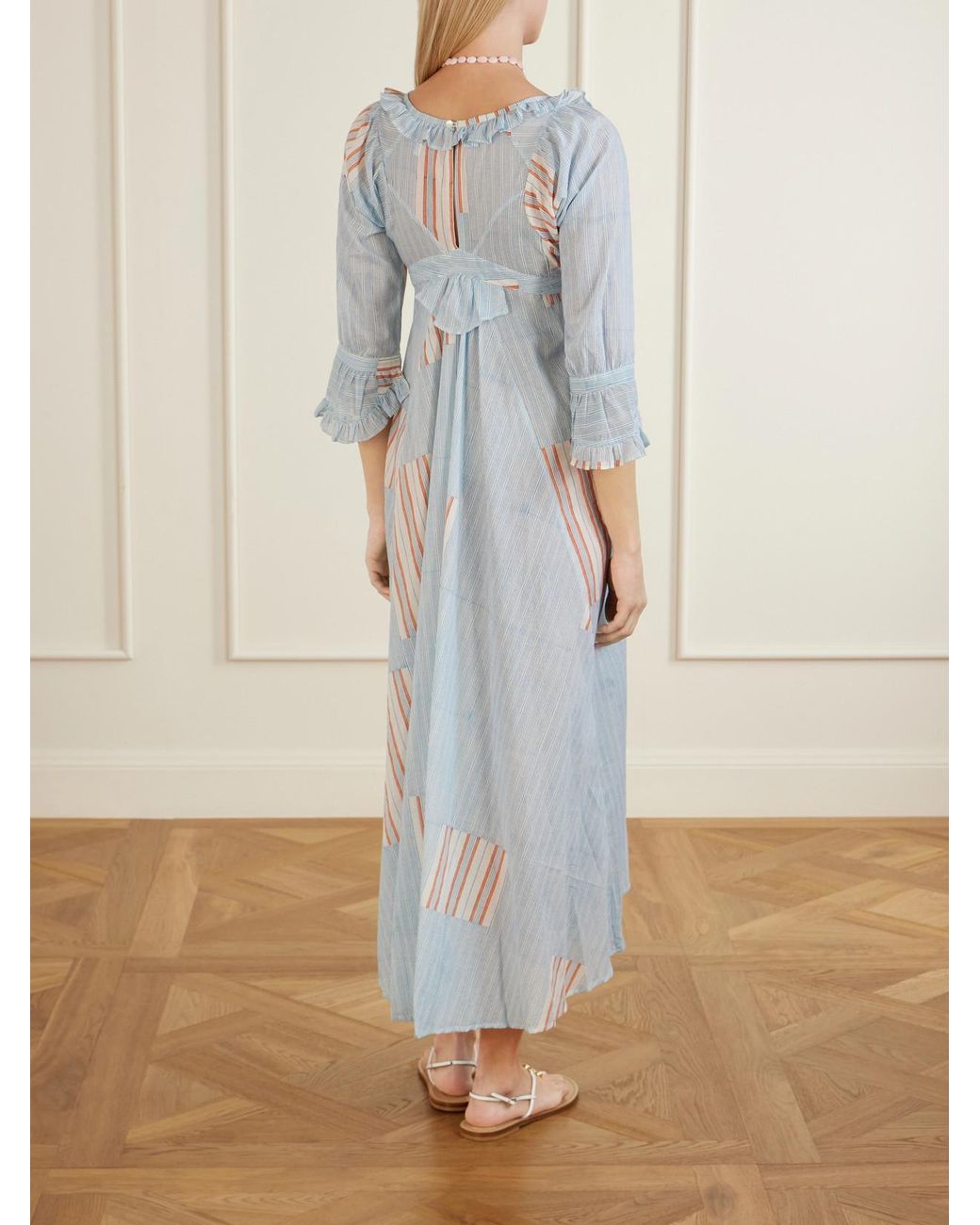Thierry Colson Blue Antoinette Ruffled Printed Cotton-Voile Midi Dress