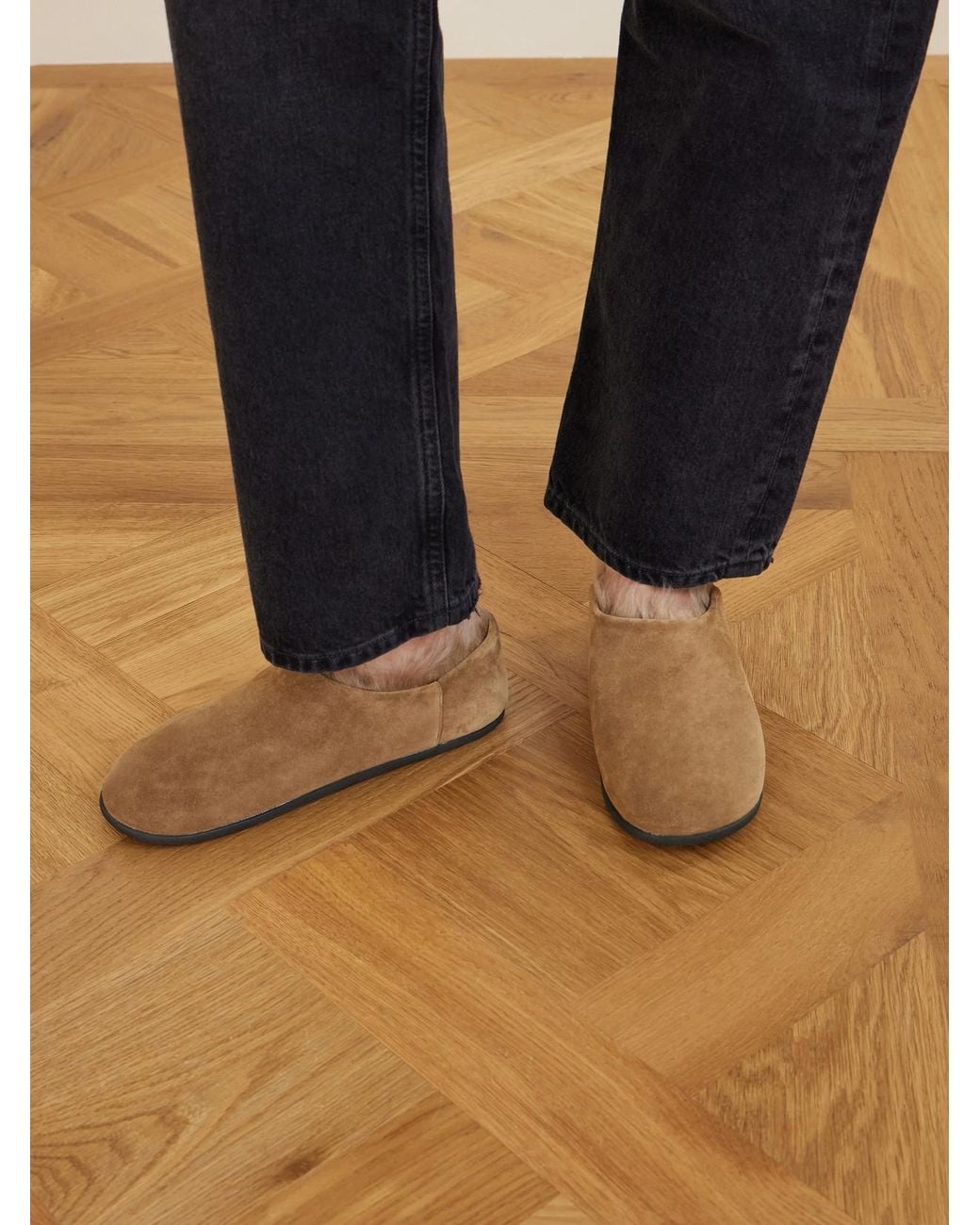 Christen White Big Bootie Shearling-Lined Suede Slippers