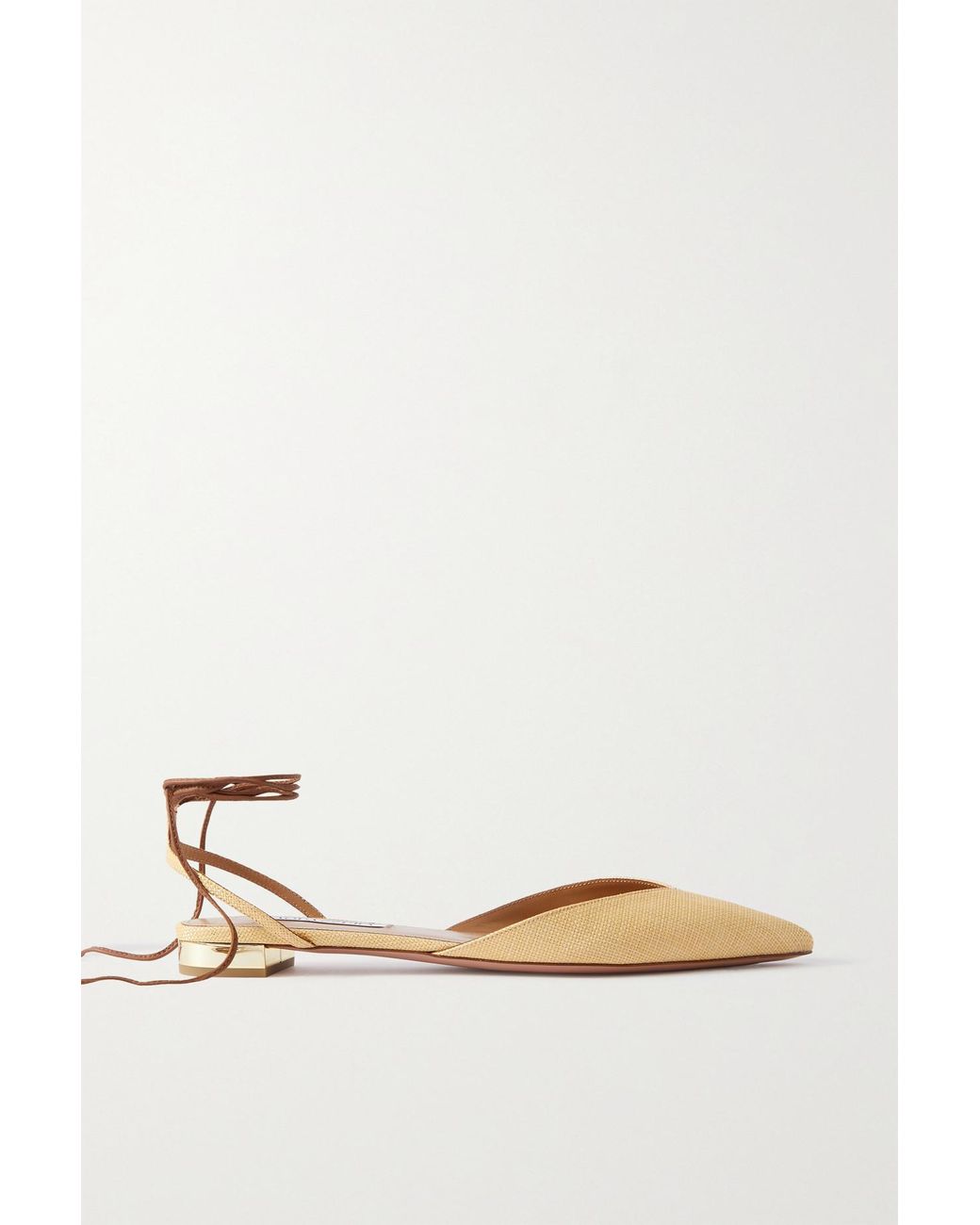 Aquazzura Beyond Leather trimmed Woven Raffia Point toe Flats in