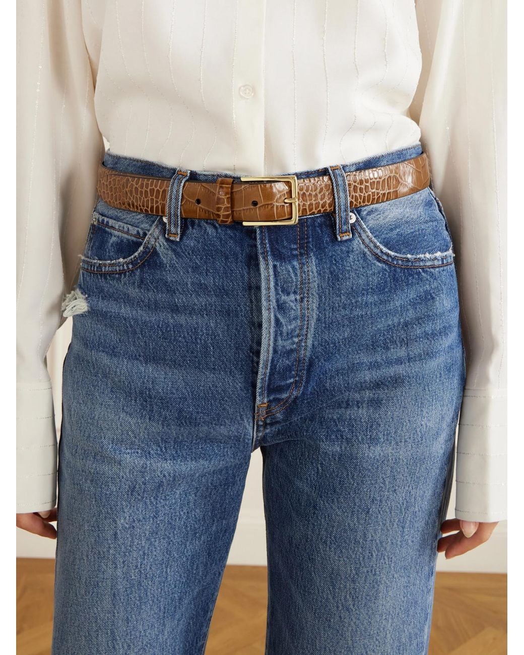 Andersons Brown Croc-Effect Leather Belt