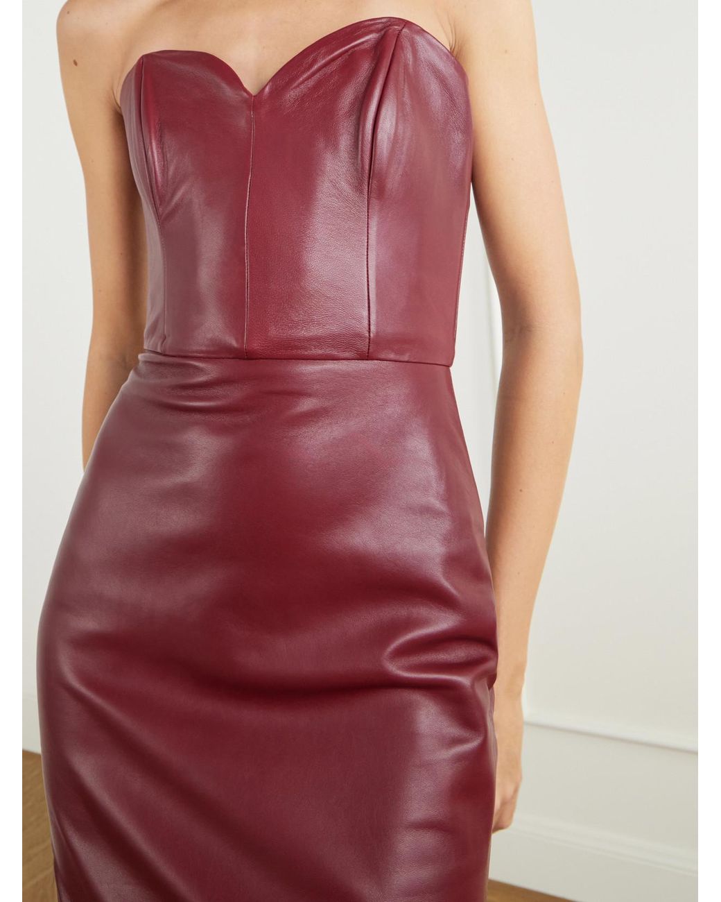 Alex Perry Red Bustier Paneled Leather Midi Dress