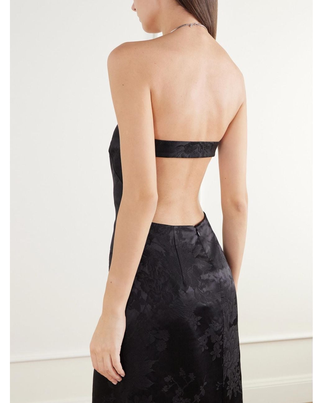 St. Agni Black Strapless Floral-Jacquard Wool And Silk-Blend Midi Dress