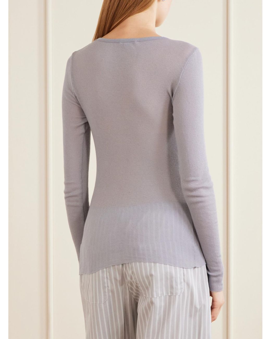 James Perse Purple Ribbed Cotton And Cashmere-Blend T-Shirt
