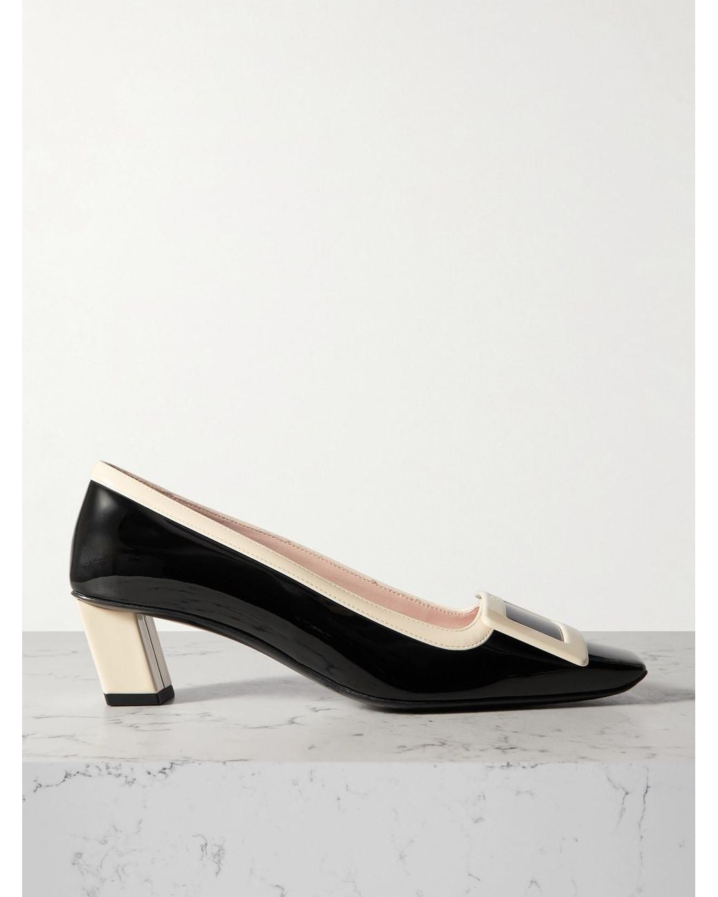 Roger Vivier Black Belle Vivier 45 Two-Tone Patent-Leather Pumps