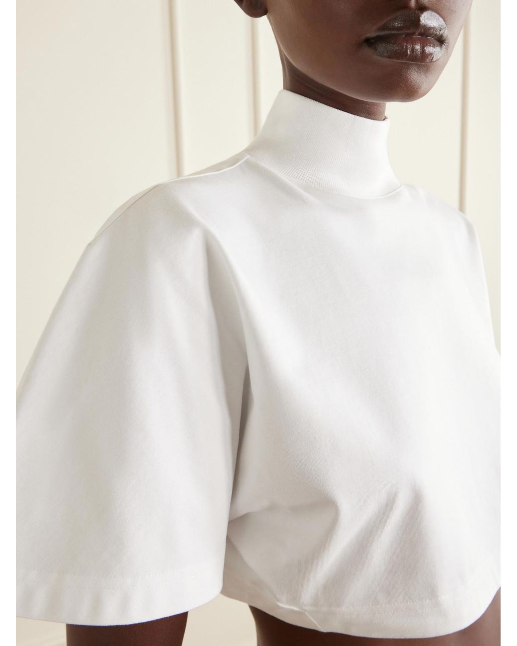 Alaïa White Cropped Cotton-Jersey Turtleneck T-Shirt