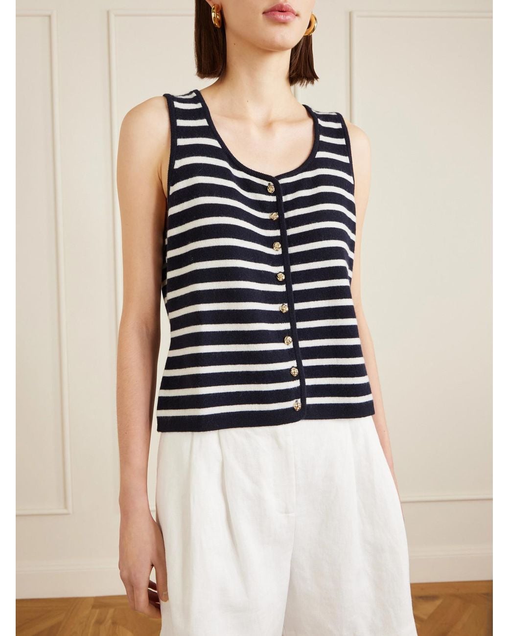 Allude Black Striped Cashmere Vest