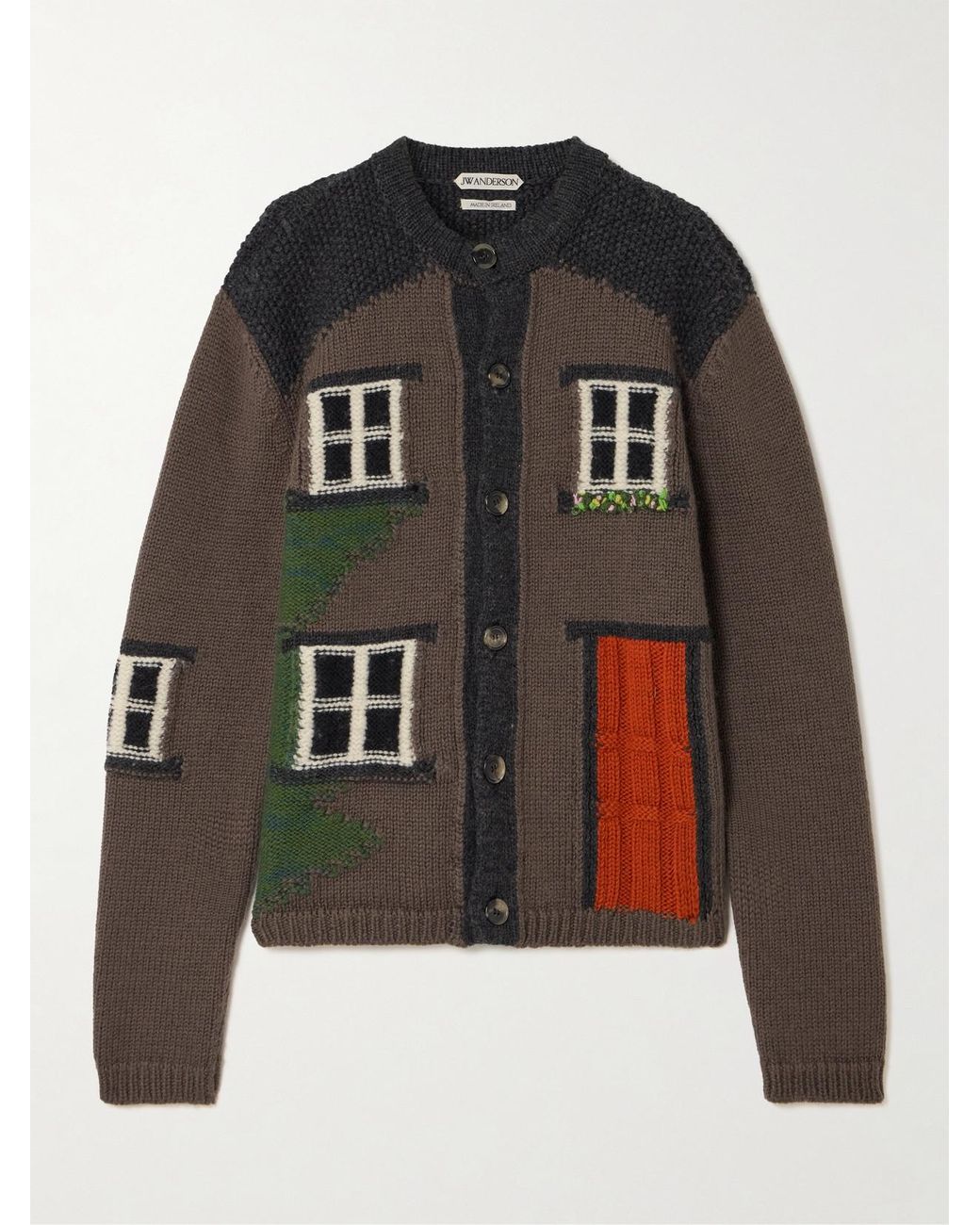 J.W. Anderson Black House Embroidered Intarsia-Knit Merino Wool Cardigan