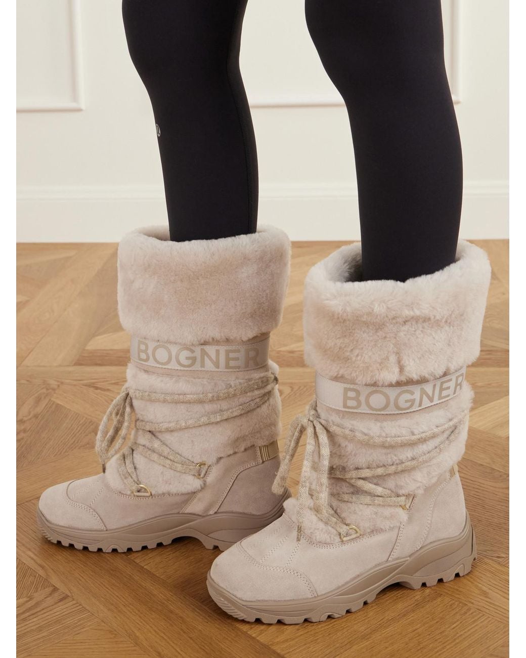 Bogner Natural Alta Badia Shearling-Trimmed Suede Ankle Boots