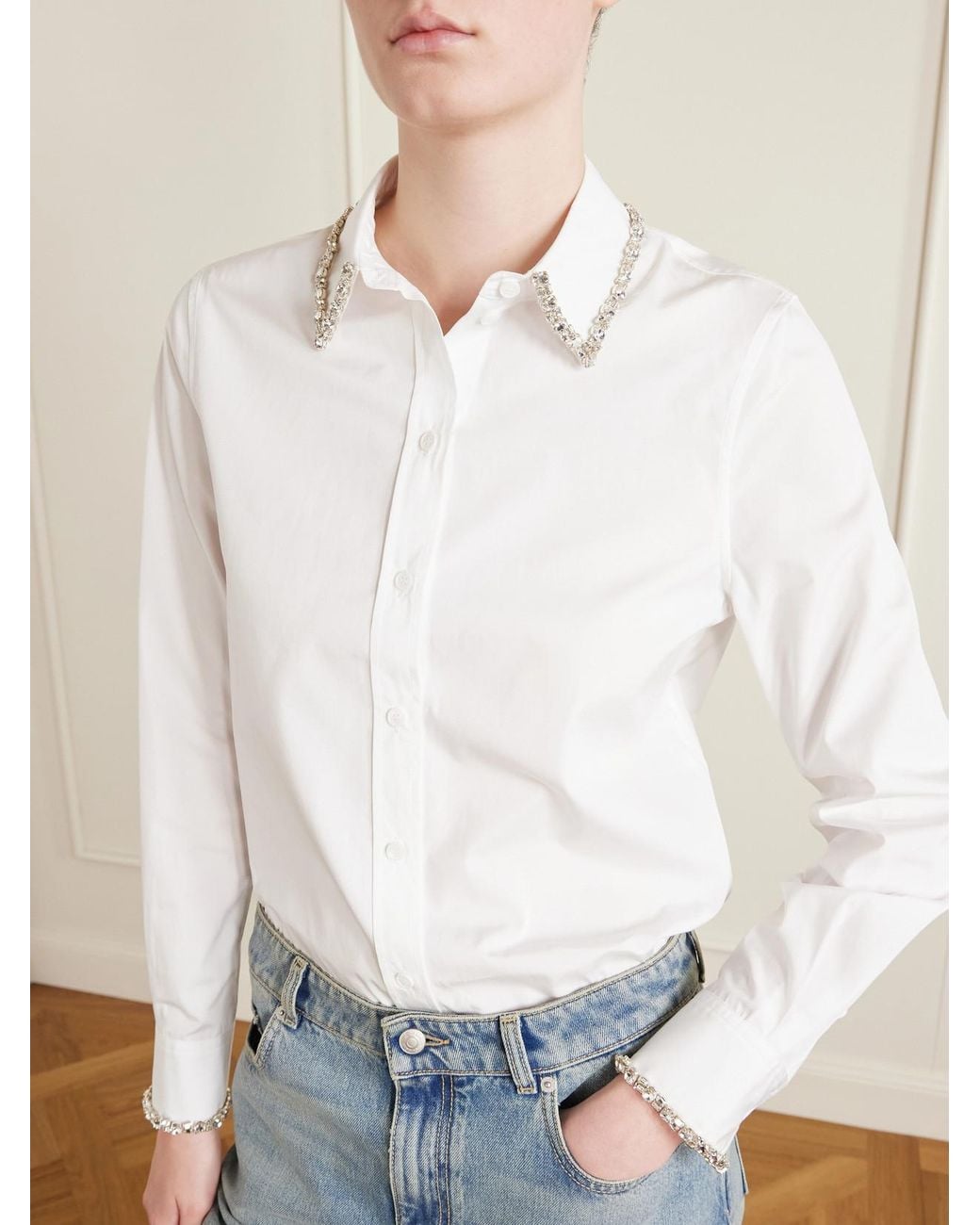 Crystal-Embellished Cotton-Poplin Shirt Alexander McQueen en coloris White