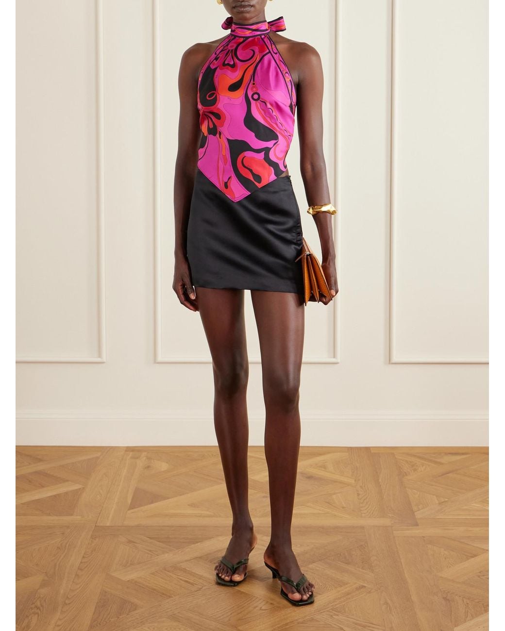 Emilio Pucci Pink Printed Silk-Twill Halterneck Top