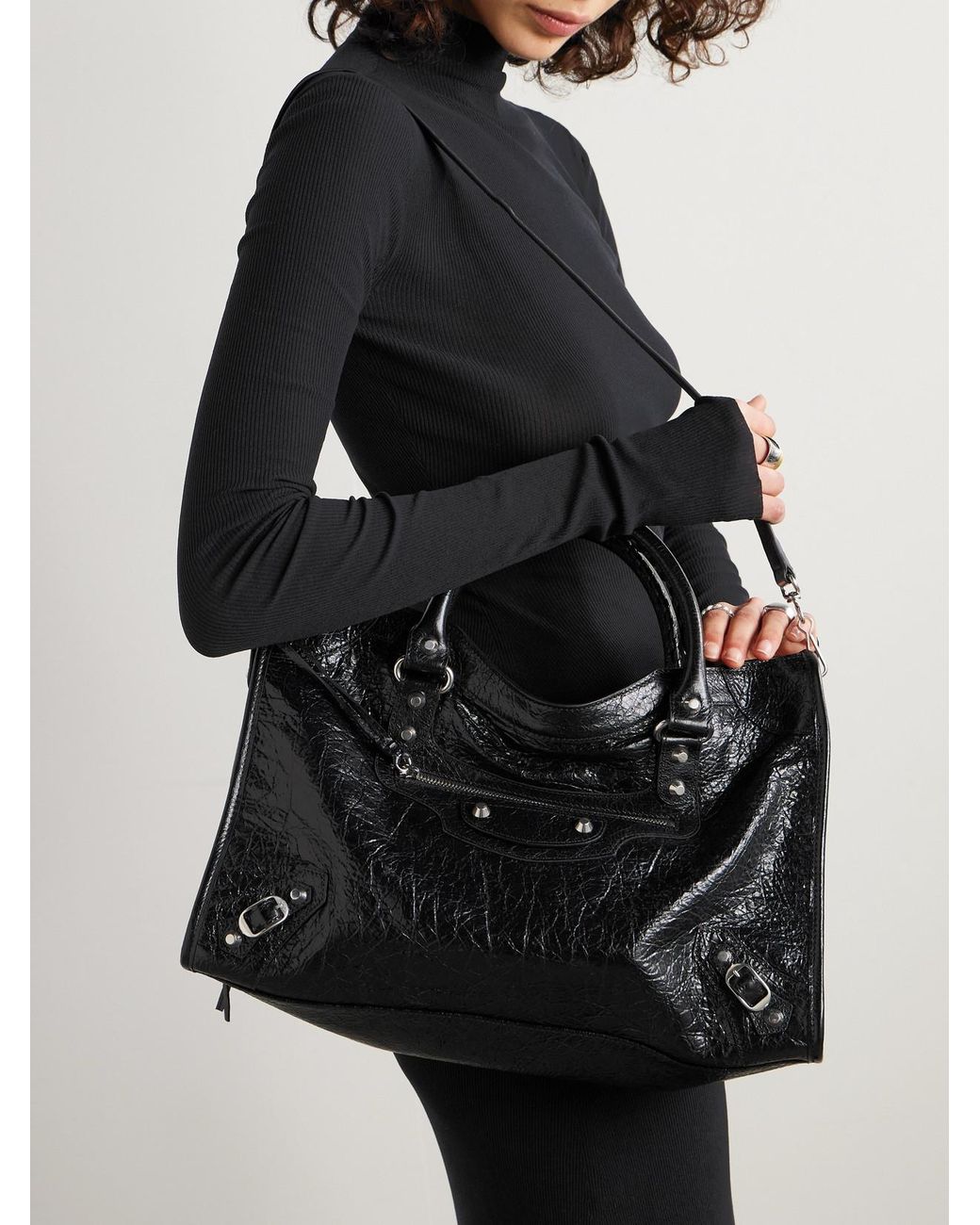 Balenciaga Black Le City Medium Textured-Leather Tote