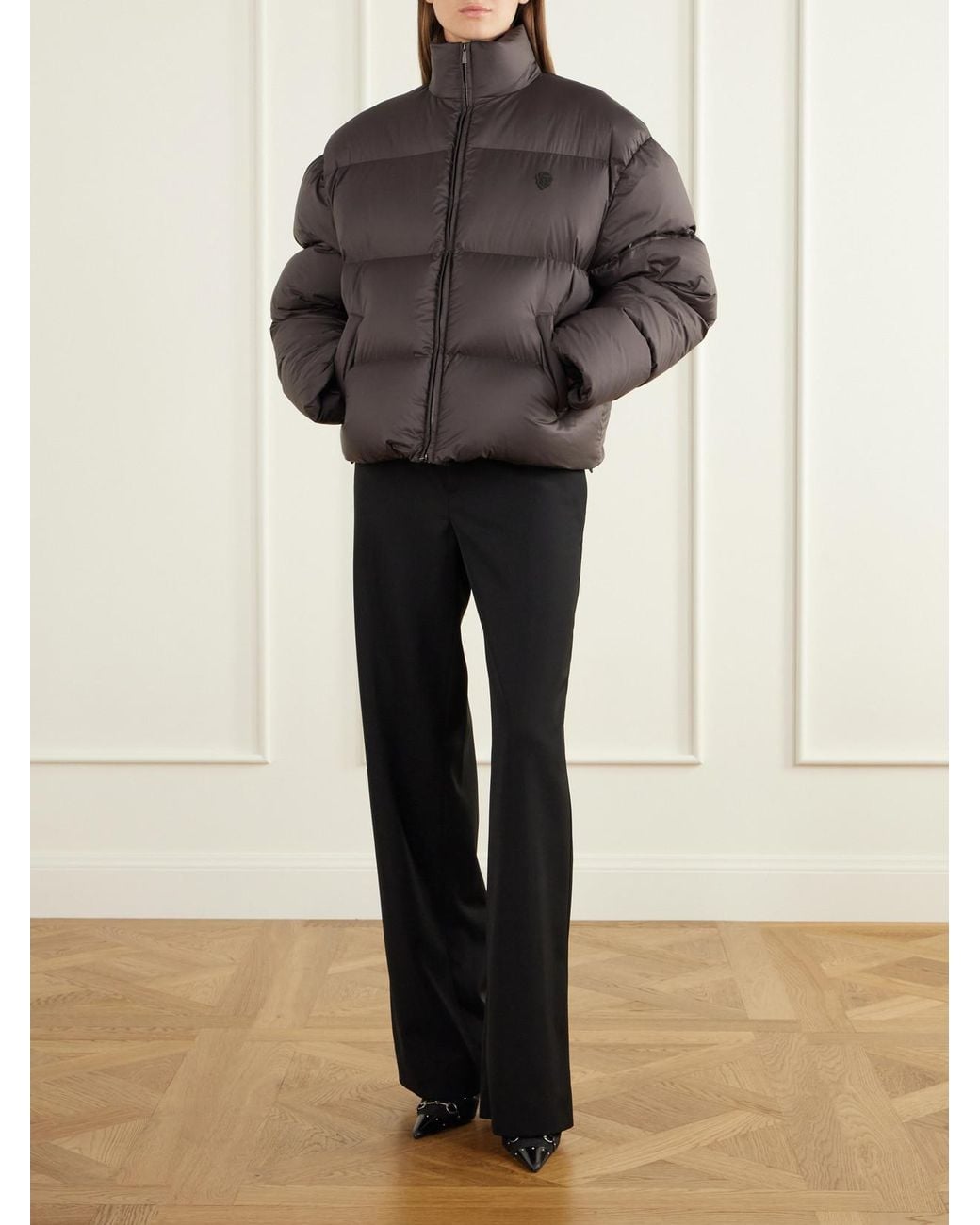 Gucci Gray Logo-Embroidered Quilted Shell Down Jacket