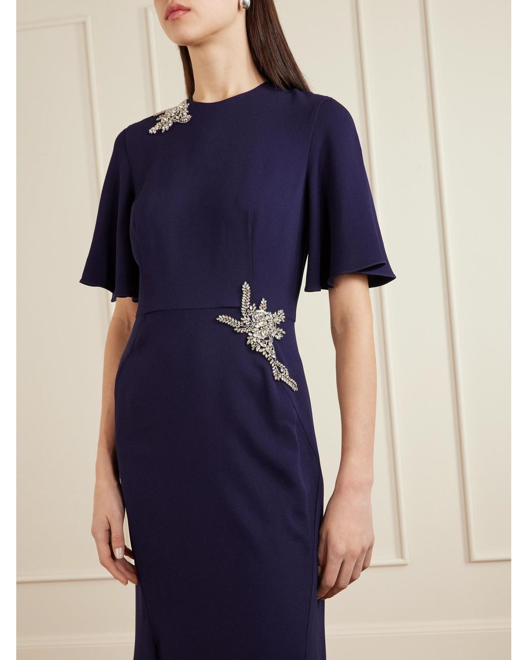 Erdem Embellished Short-Sleeve Midi Dress in Blue | Lyst