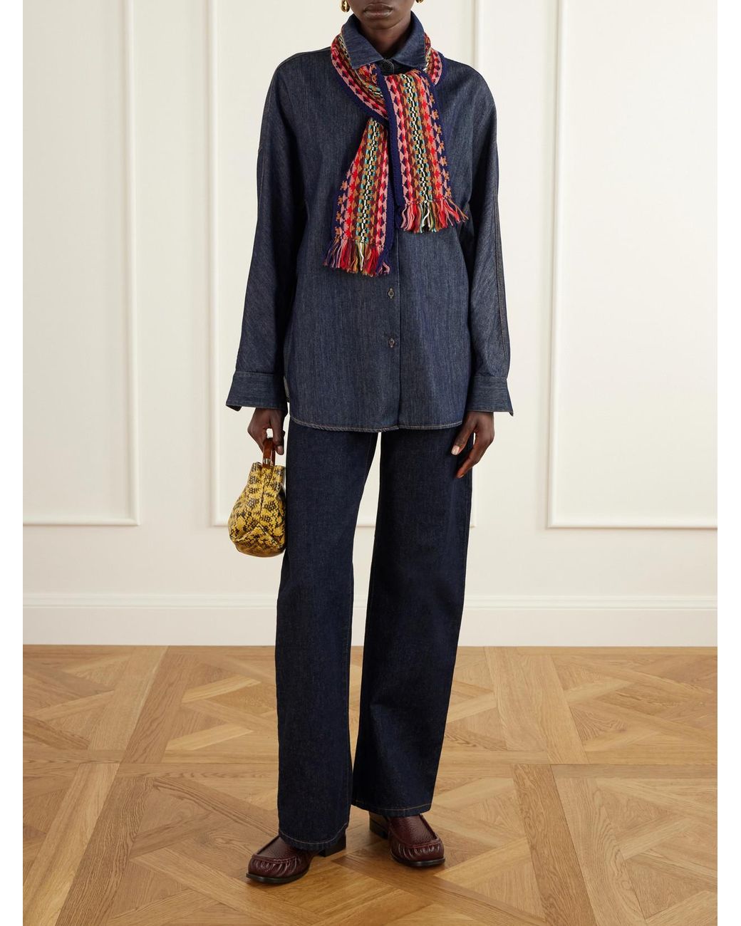Dries Van Noten Red Fringed Intrasia-Knit Wool Scarf