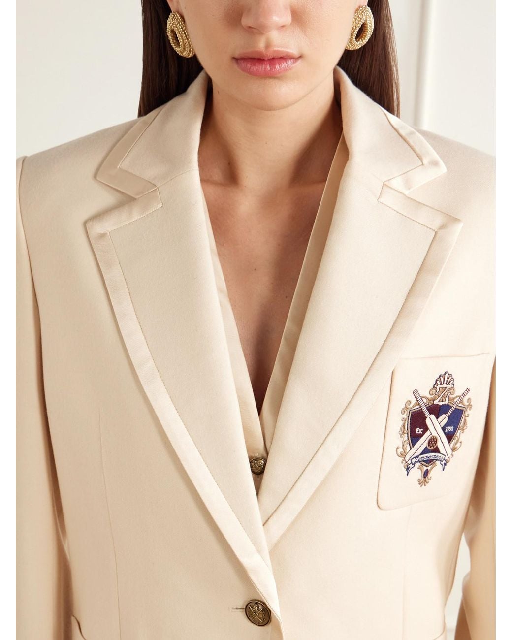 Zimmermann Natural Valiant Logo-Embroidered Satin-Trimmed Wool-Blend Cady Blazer
