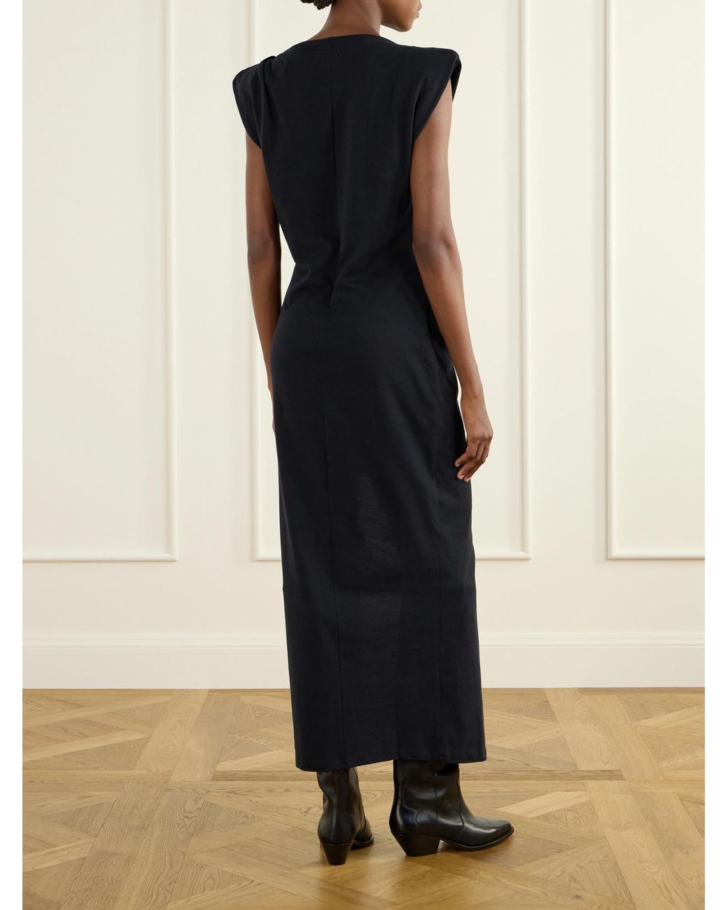 Isabel Marant Black Nadela Gathered Cotton-Jersey Midi Dress