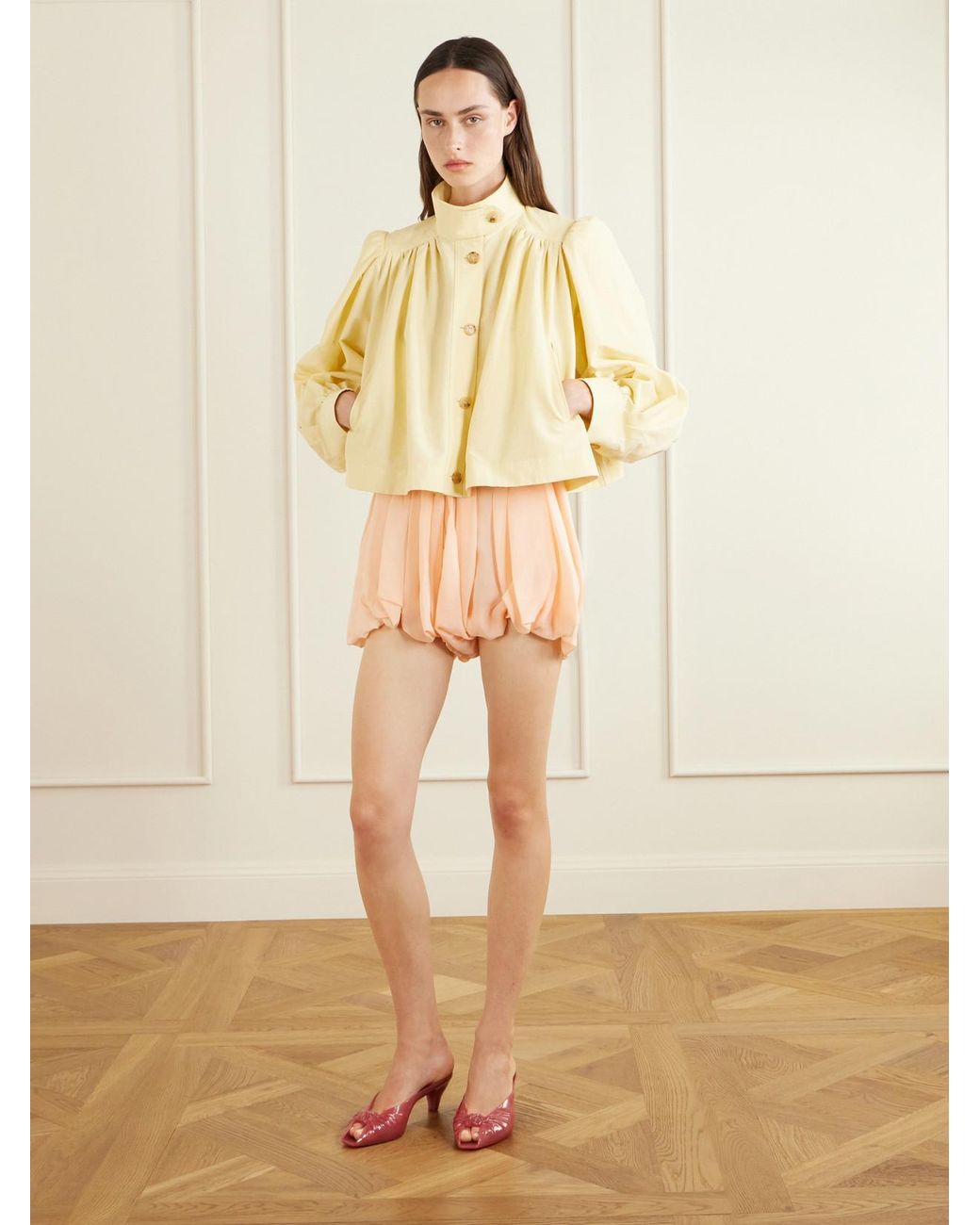 Chloé Natural Gathered Cotton And Linen-Blend Jacket