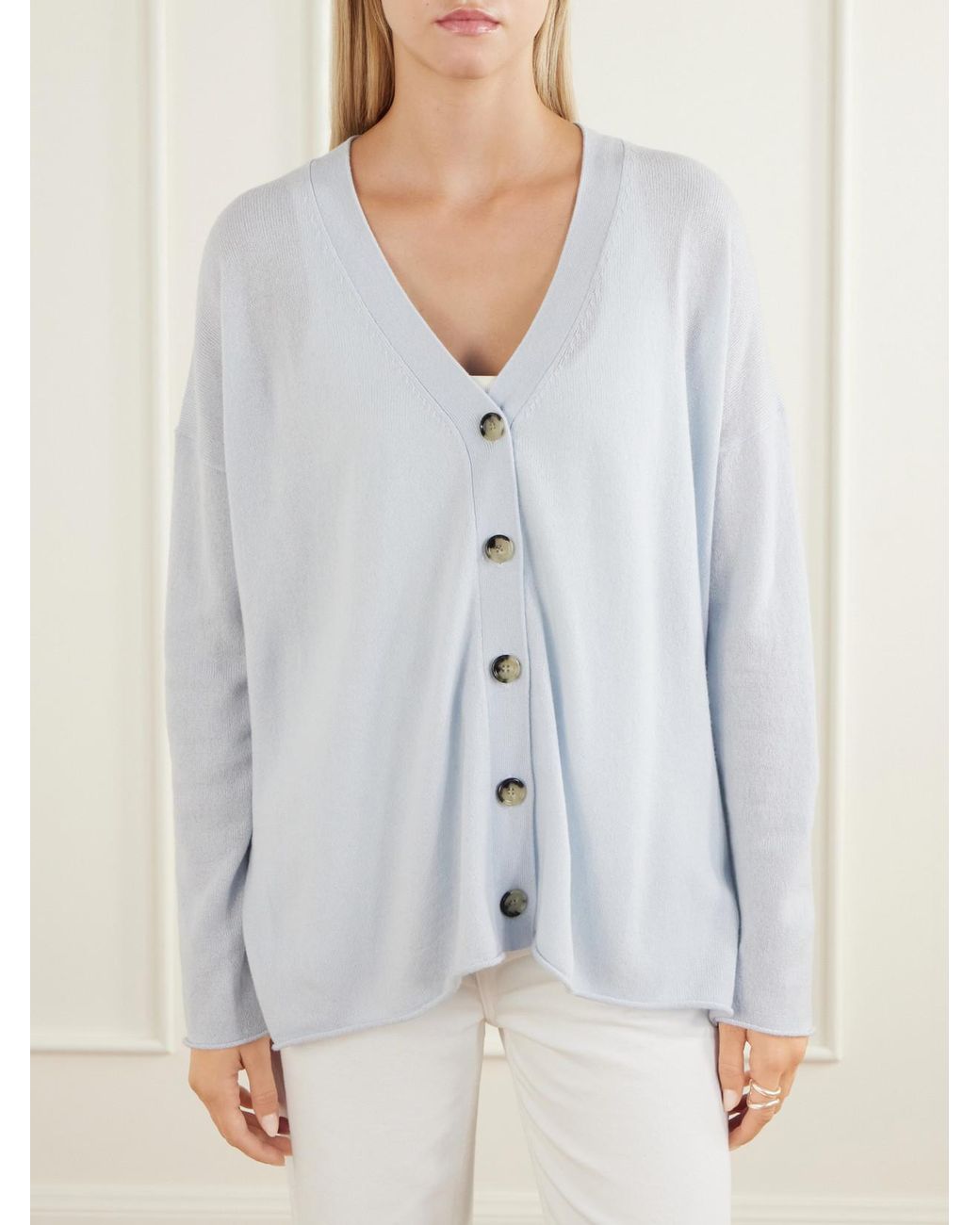 Allude Blue V-Neck Cashmere Cardigan