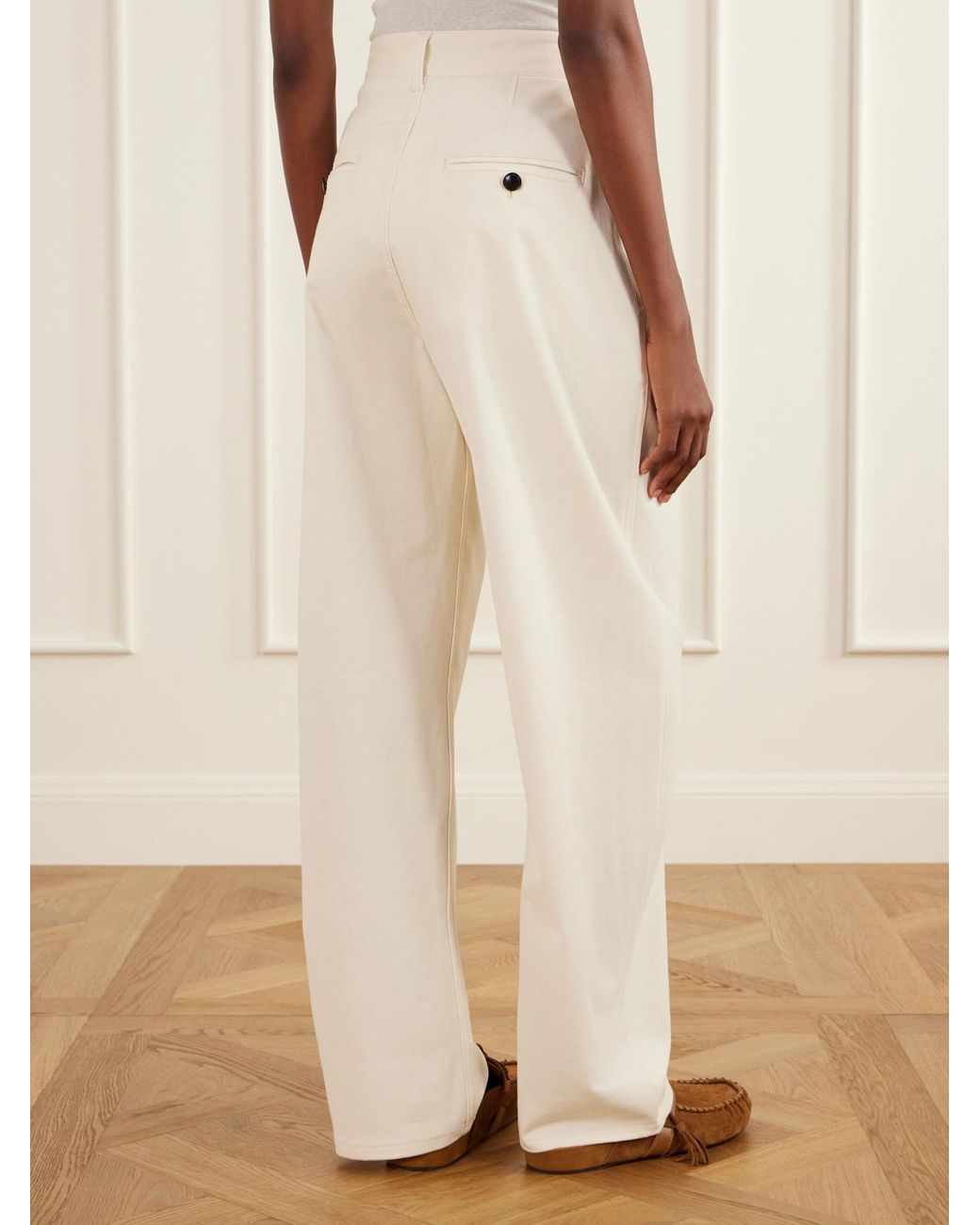 Isabel Marant White Lenadia Pleated Stretch-Cotton Tapered Pants