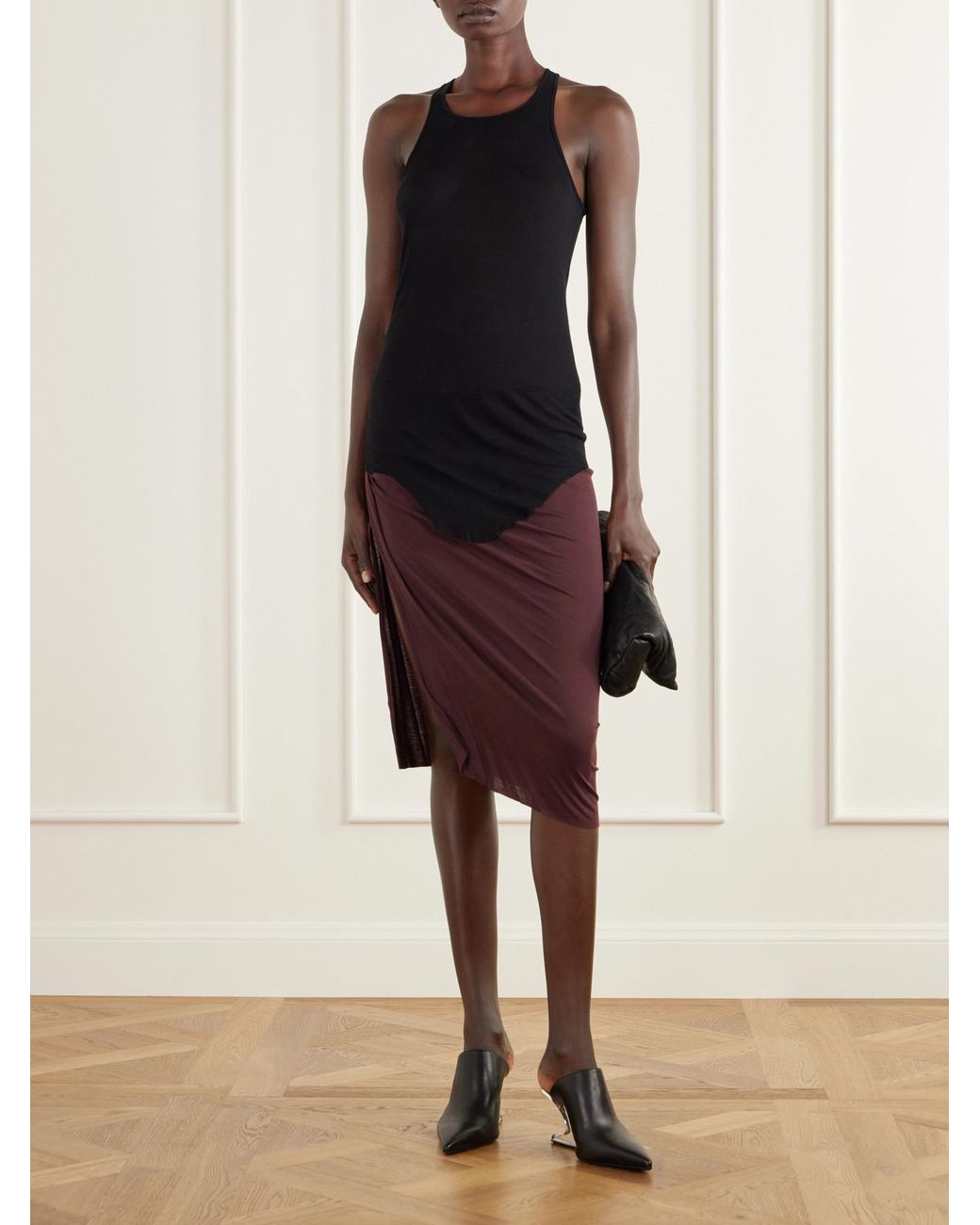 Rick Owens Purple Edfu Asymmetric Gathered Jersey Midi Skirt