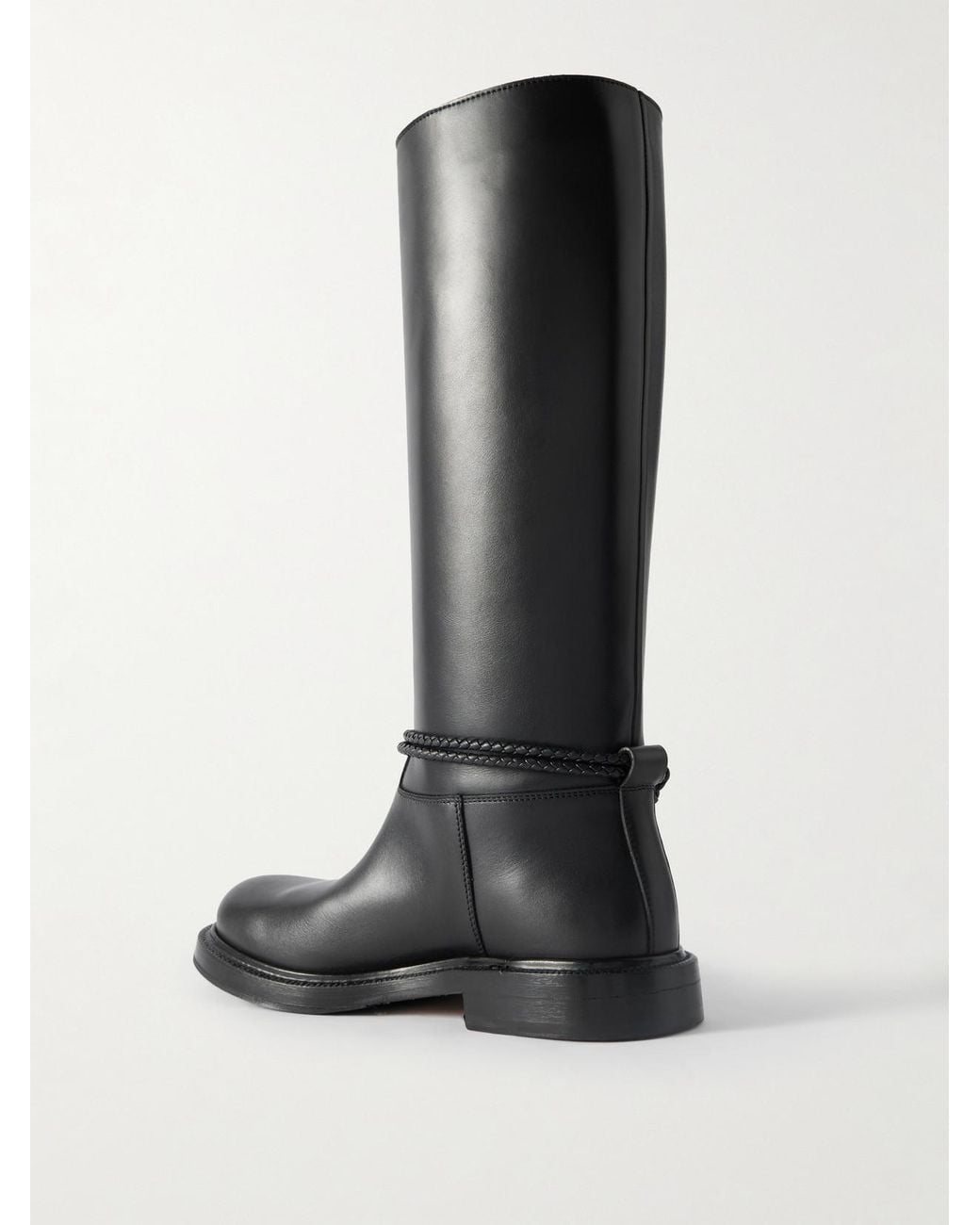 Bottega Veneta Black James Intrecciato-Trimmed Leather Knee Boots