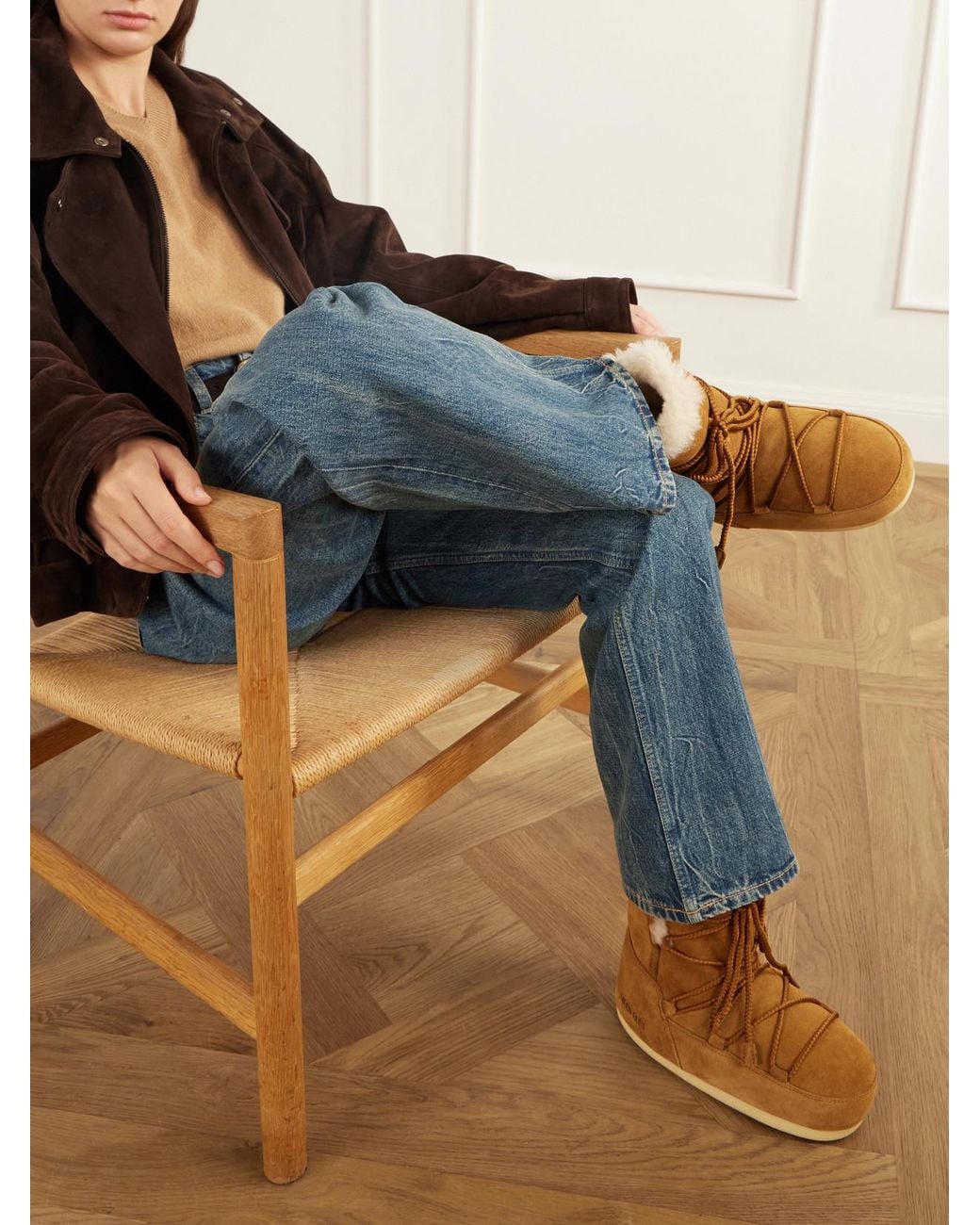 Moon Boot Natural Evx Shearling-Lined Suede Snow Boots