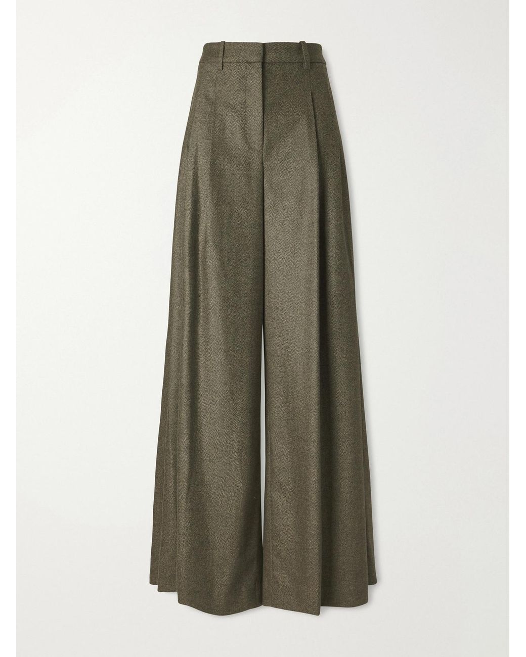 Twp Green Avery Stretch Wool And Cashmere-Blend Herringbone Wide-Leg Pants