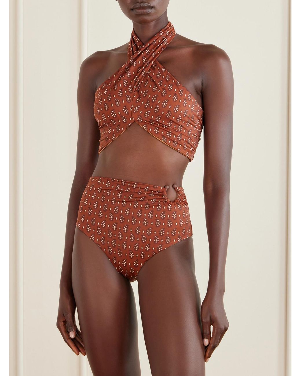 Johanna Ortiz Red Spice Printed Recycled Bikini Top