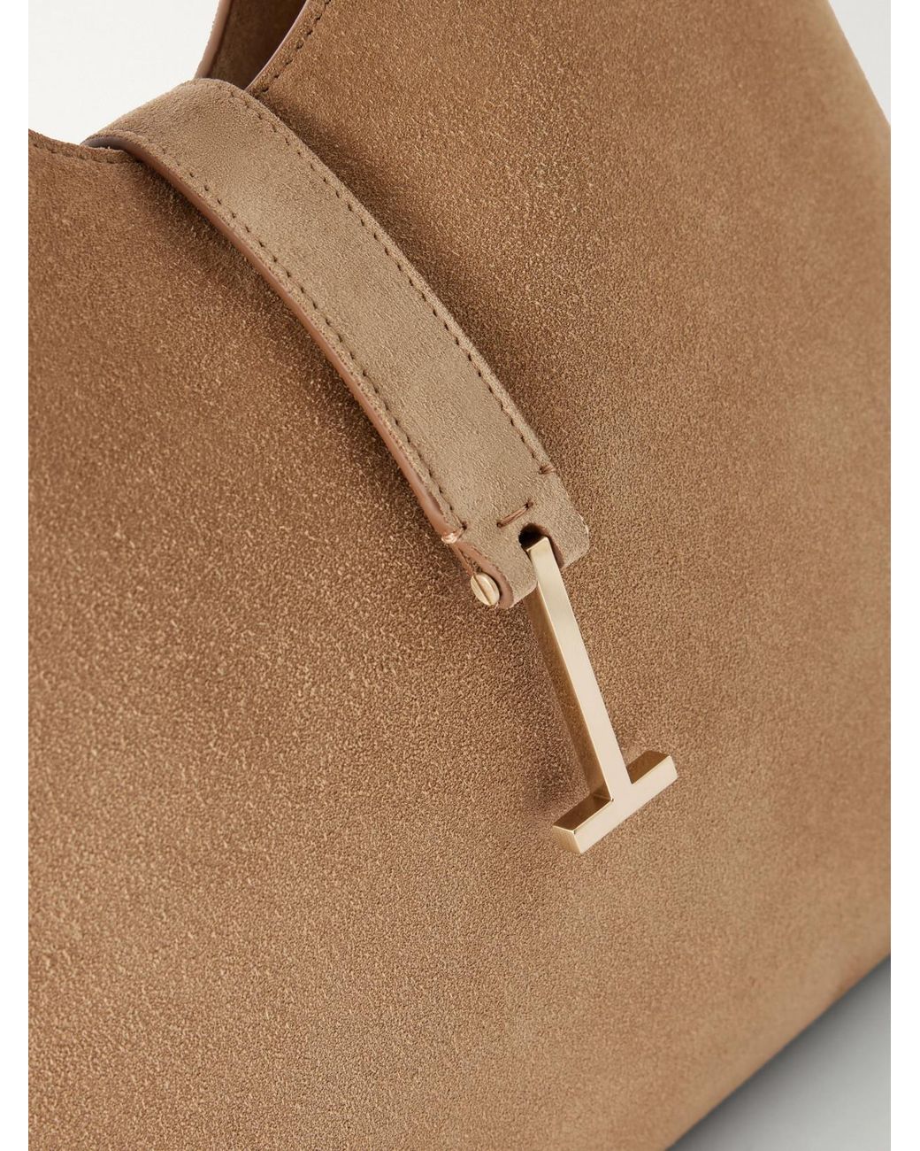 Tom Ford Natural Kara T-Embellished Medium Suede Shoulder Bag