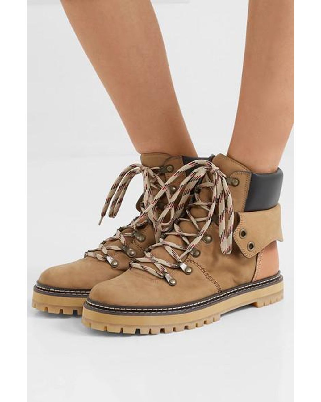 see by chloe leather trimmed suede ankle boots