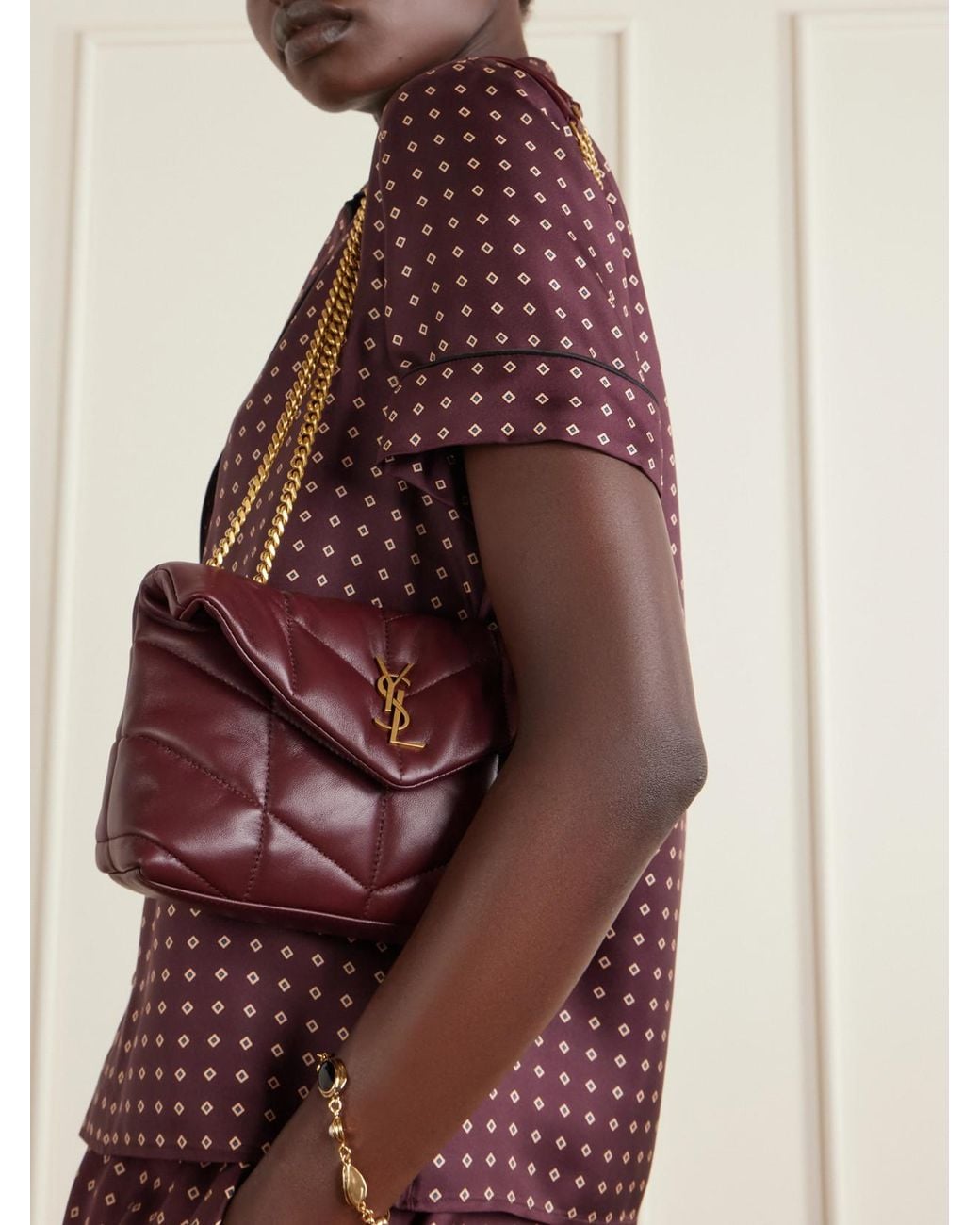 Saint Laurent Red Toy Puffer Mini Matelassé Leather Shoulder Bag