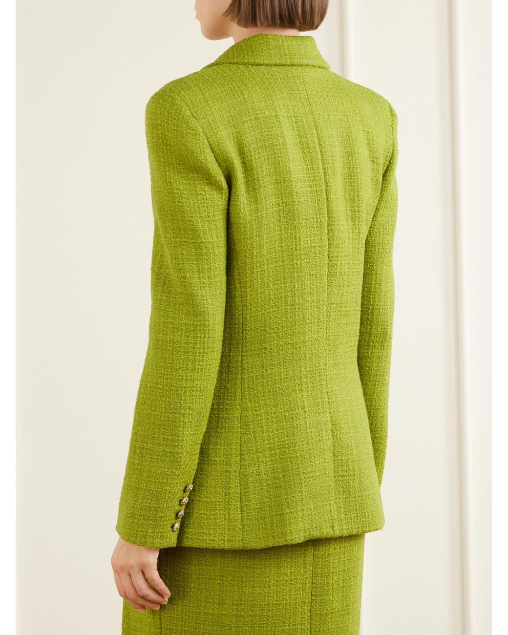 Balmain Green Bouclé-Tweed Wool-Blend Jacket
